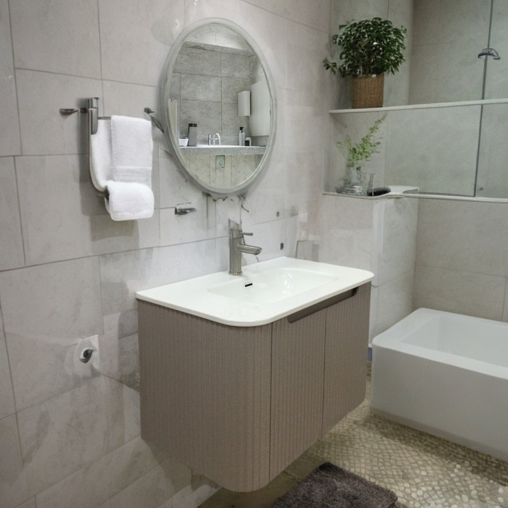 MUEBLE DE BAÑO DE PVC CON LAVAMANO Y GRIFERIA SIMMETRIA 80X46.5X50 CM INCLUYE  ESPEJO LED 60X60CM CAP120-80 KK KHAKI