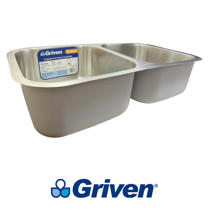 FREGADOR BAJO MESA DOBLE DE ACERO INOXIDABLE 82X46 CM (32 PULGADASX 18 PULGADAS X 8 PULGADAS) GRIVEN GV-8246