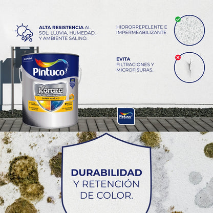 PINTURA ACRILICA KORAZA SOL Y LLUVIA ANTIHONGOS BASE WHITE 3518 1 GL PINTUCO
