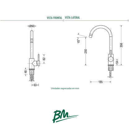 LLAVE MONOMANDO DE FREGADOR ACABADO ACERO INOXIDABLE BM-7011