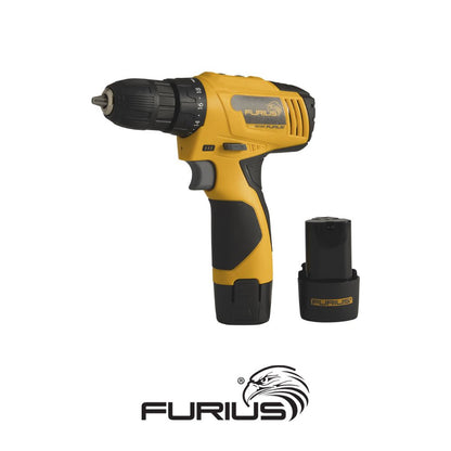 TALADRO ATORNILLADOR INALAMBRICO 12V ION DE LITHIO 1,5 AH MANDRIL 3/8 PULGADAS 0-1350 RPM SET DE ACCESORIOS FURIUS