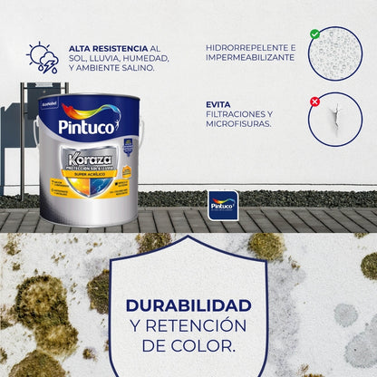 PINTURA ACRILICA KORAZA SOL Y LLUVIA ANTIHONGOS BASE ACCENT 3590 GL PINTUCO