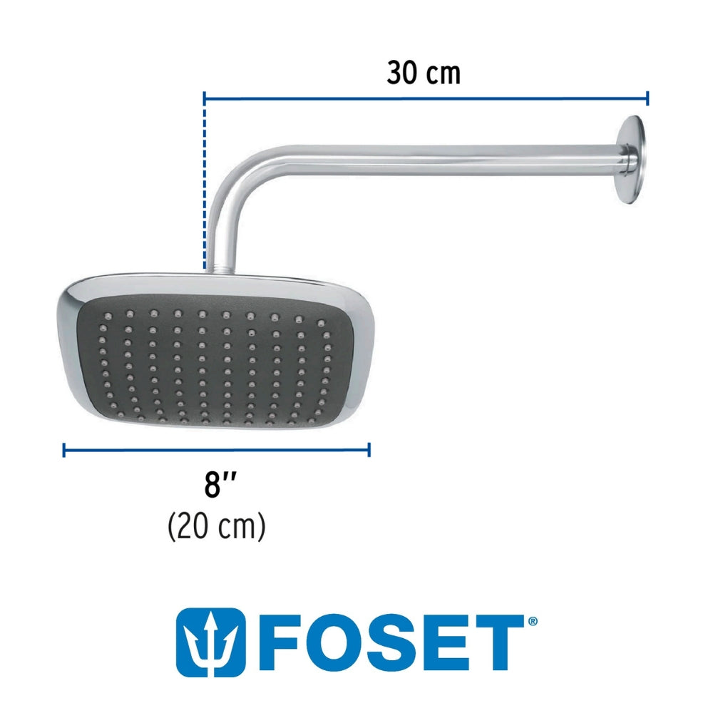 REGADERA COMPLETA CABEZA CUADRADA METAL 8 PULGADAS FOSET