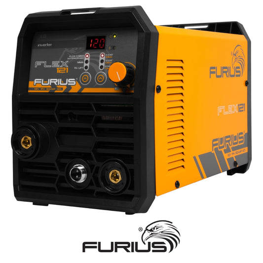 MAQUINA DE SOLDAR TIPO INVERSOR MULTIPROCESO PARA FLUX CORED FURIUS FLEX121 120A 110V