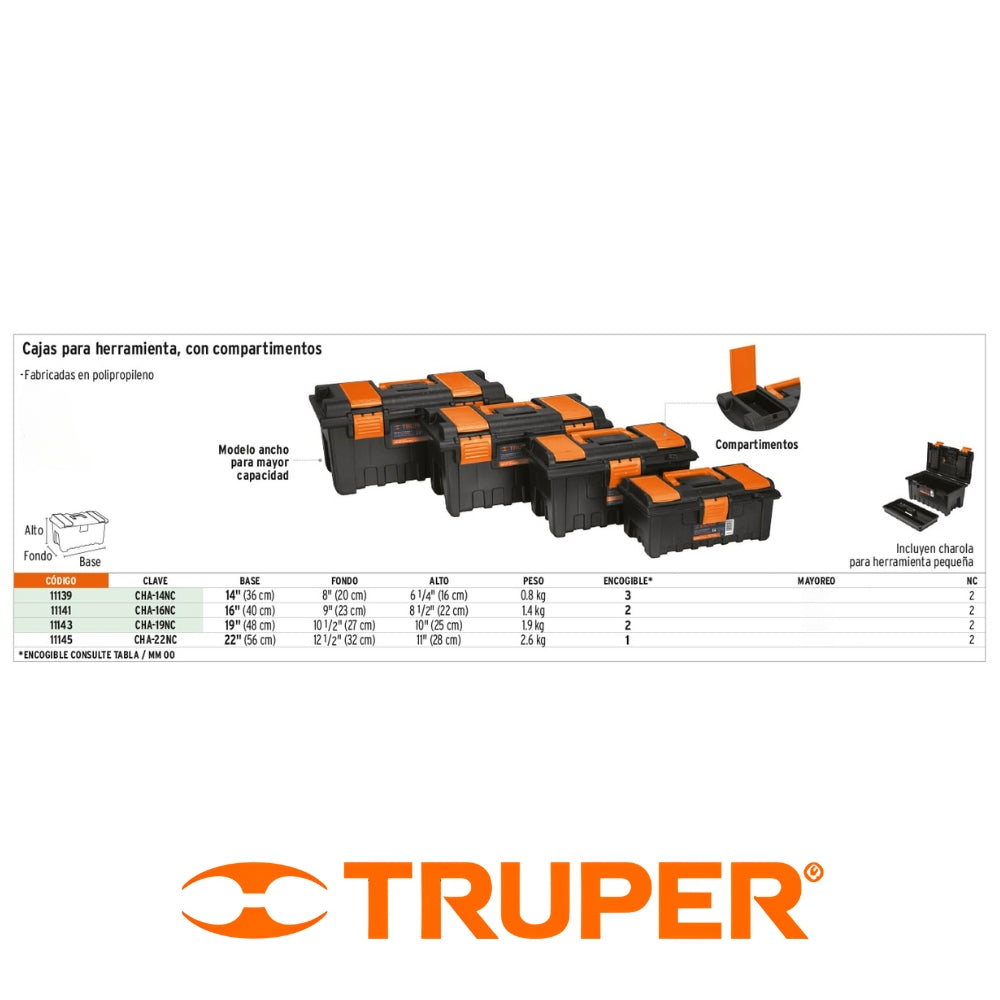 CAJA DE HERRAMIENTA NARANJA/NEGRO TRUPER 14 PULGADAS