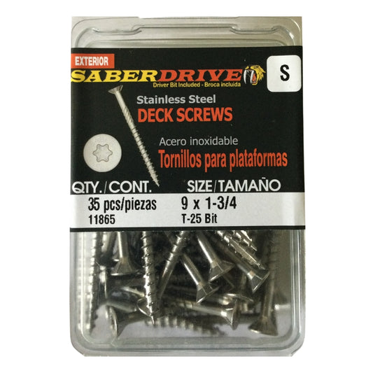 TORNILLO PARA MADERA CABEZA TORX EXT ACERO INOXIDABLE #9 x 1-3/4 PULGADAS