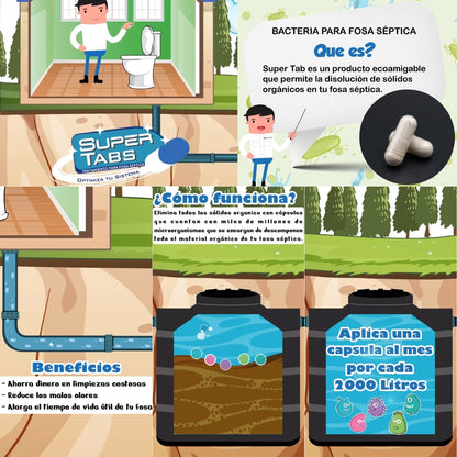 BACTERIA PARA FOSAS SÉPTICAS SUPER TABS 2 CAPSULAS