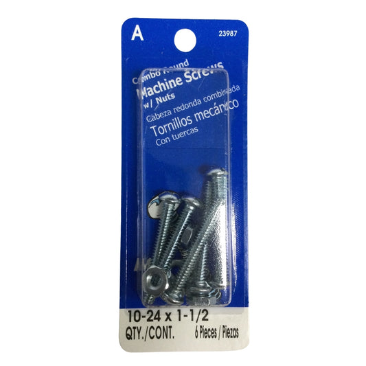 TORNILLO DE MAQUINA ZINCADO CAB REDONDA COMBO N°10-24 x 1-1/2 PULGADAS ROSCA ESTANDAR
