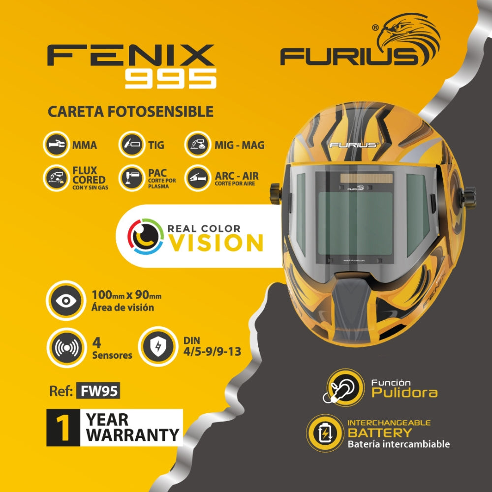 MASCARA DE SOLDAR FOTOSENSIBLE FURIUS FENIX 995 4SENSORES
