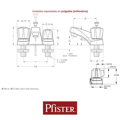 LLAVE PARA LAVAMANOS DOBLE DE 4 PULGADAS 143-5000