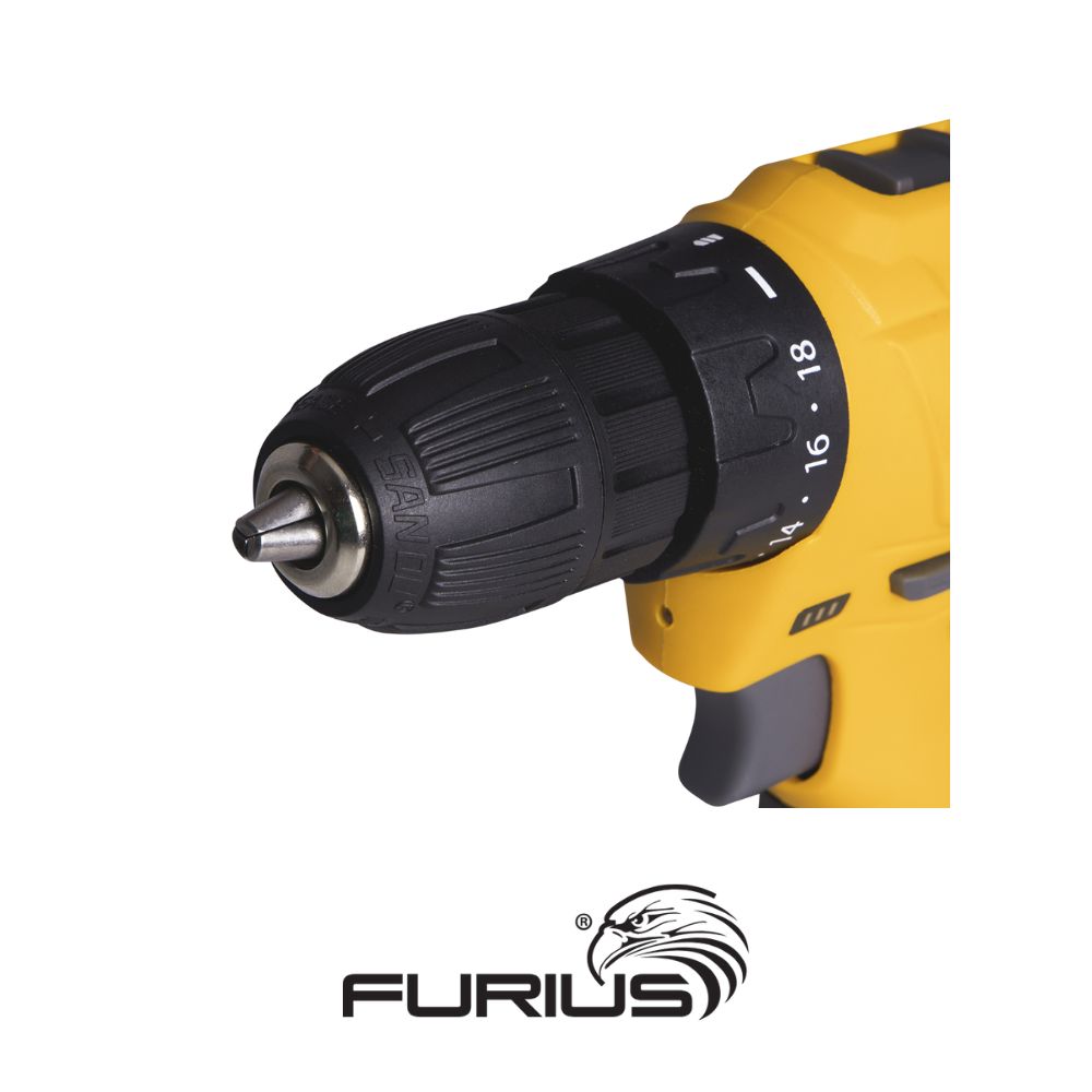 TALADRO ATORNILLADOR INALAMBRICO 12V ION DE LITHIO 1,5 AH MANDRIL 3/8 PULGADAS 0-1350 RPM SET DE ACCESORIOS FURIUS