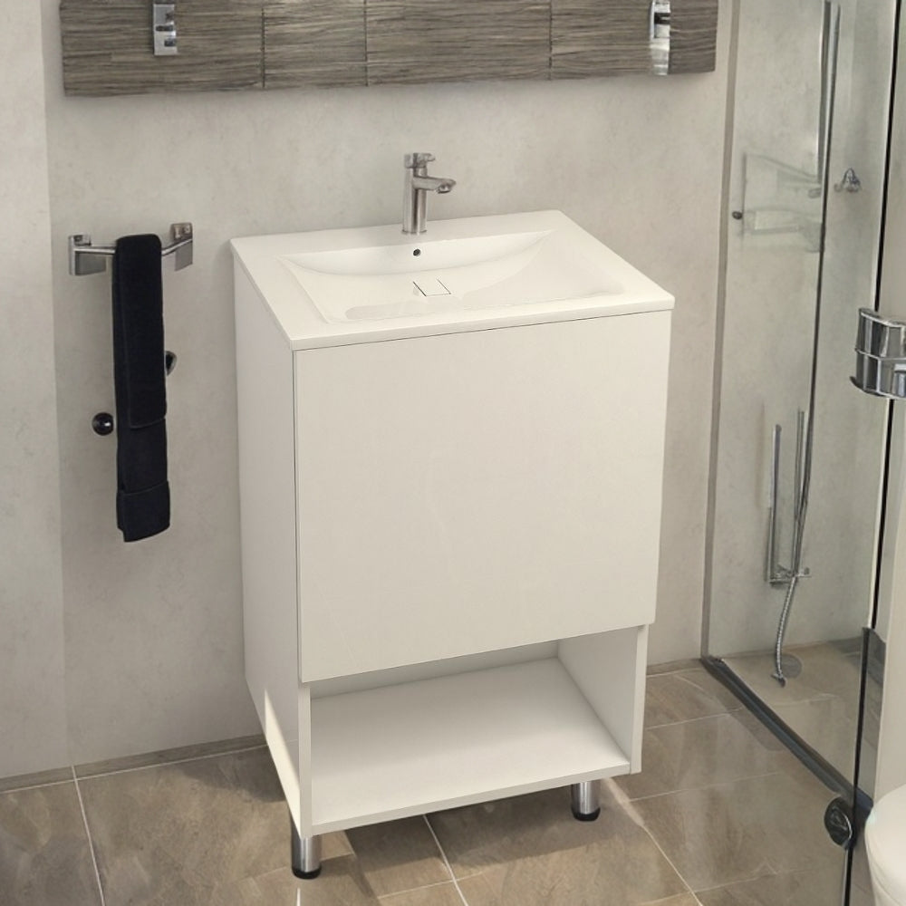 MUEBLE DE BANO CON LAVAMANOS Y GRIFERIA 1 PUERTA 0.51*0.41*0.86 M COLOR BLANCO FB18011 MOD. YKL-V002 RH