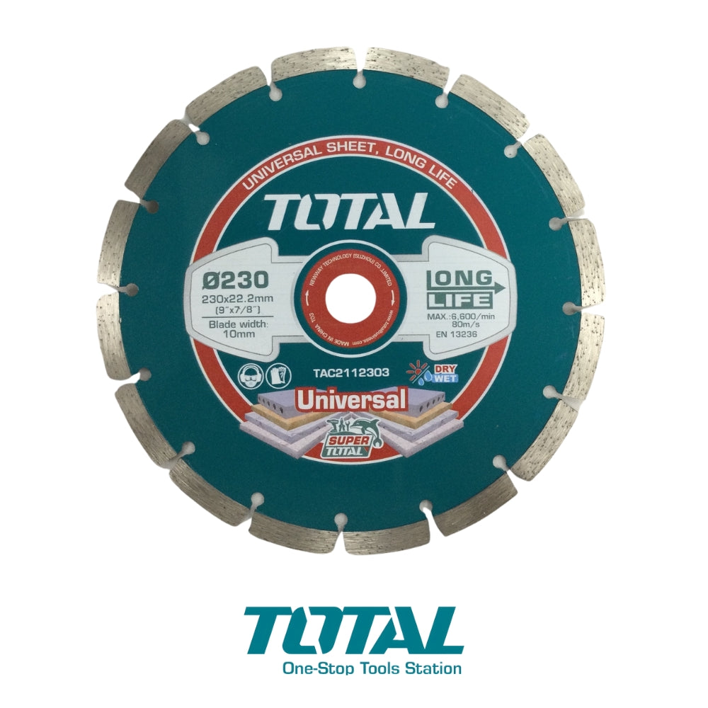 DISCO DE DIAMANTE 9 PULGADAS 230X22MM SEGMENTADO PARA CORTE SECO TOTAL TAC2112303