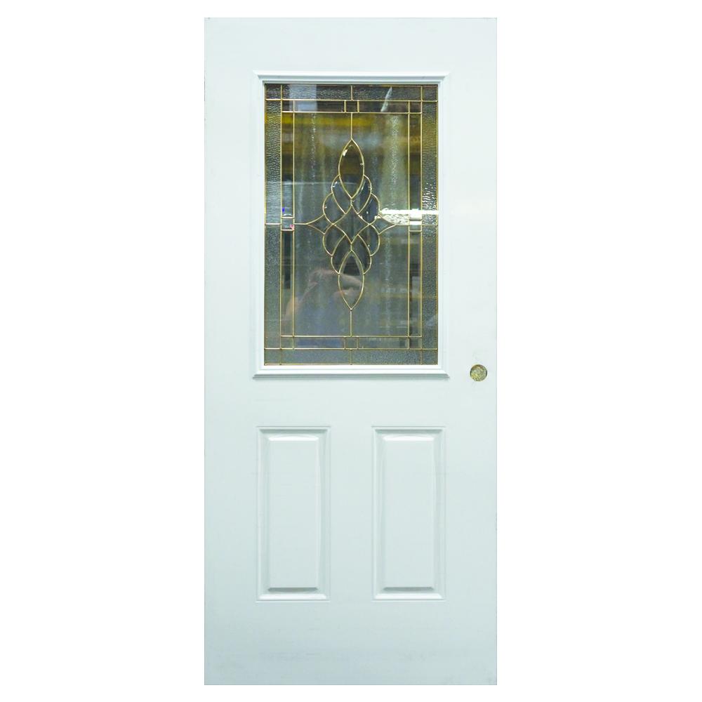 PUERTA DE METAL CON BASTIDOR DE MADERA 3 PANELES 3 PIES X 7 PIES BLANCA CON VITRAL  METALPRO