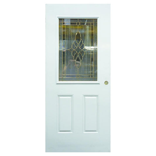 PUERTA DE METAL CON BASTIDOR DE MADERA 3 PANELES 3 PIES X 7 PIES BLANCA CON VITRAL  METALPRO