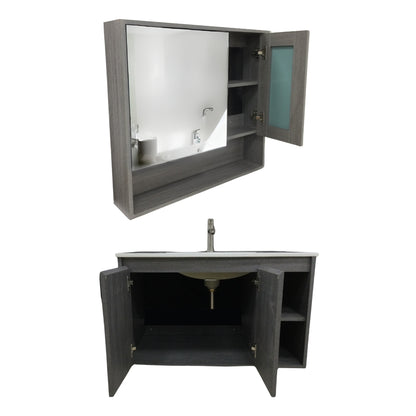 MUEBLE DE BAÑO DE PVC CON LAVAMANO Y GRIFERIA YATES 0.8X0.465X0.5 M INCLUYE BOTIQUIN CON ESPEJO 0.75X0.15X0.7 M PE10-80 GRIS MADERA