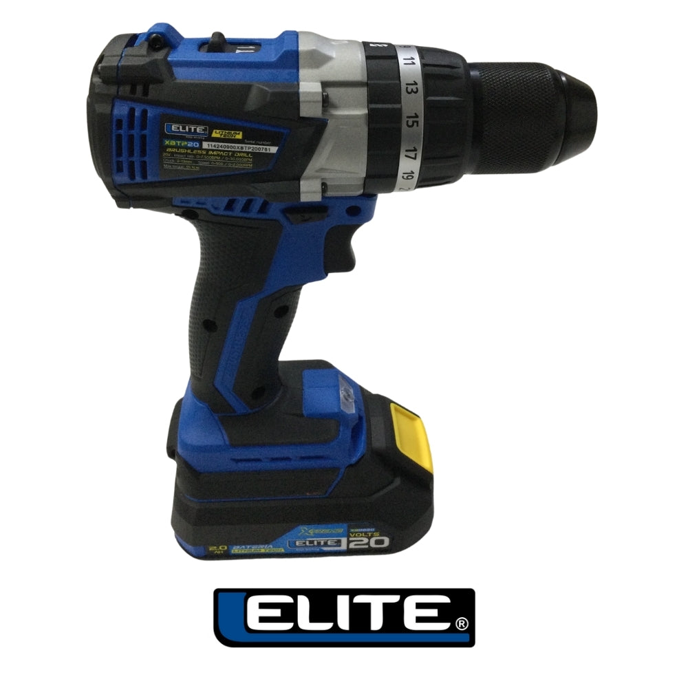 TALADRO PERCUTOR INALAMBRICO SIN ESCOBILLAS 1/2 IN 20V 55NM  2 BATERIAS 2AH 20V ELITE