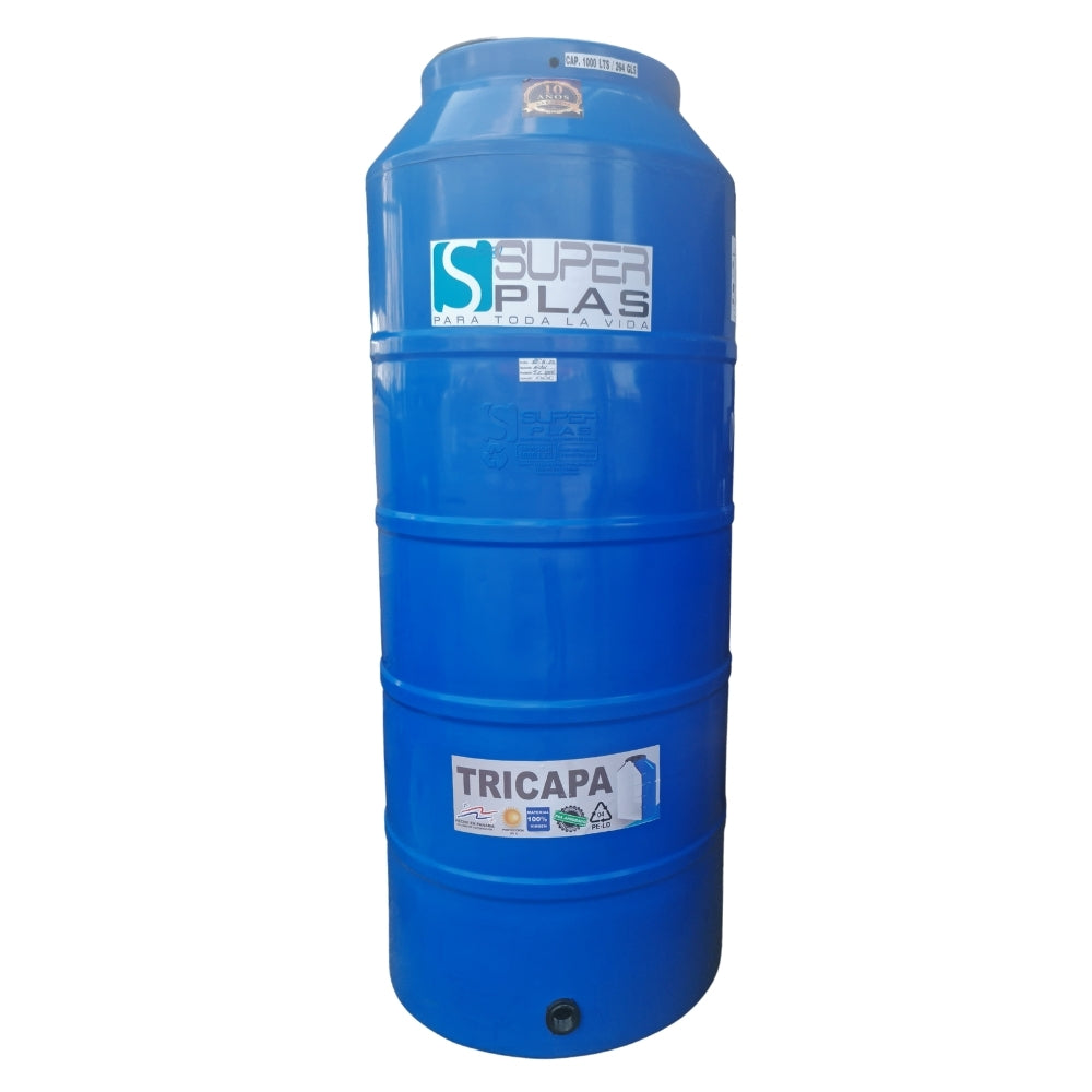 TANQUE TORRE DE RESERVA DE AGUA TRICAPA AZUL 1000 LITROS (264 GL)