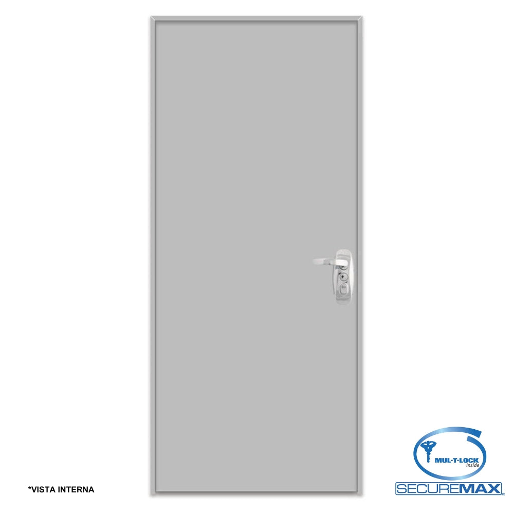 PUERTA DE SEGURIDAD LISA CON MARCO 3 PIES X 7 PIES GRIS DERECHA CON CERRADURA PLATEADA SECURE MAX